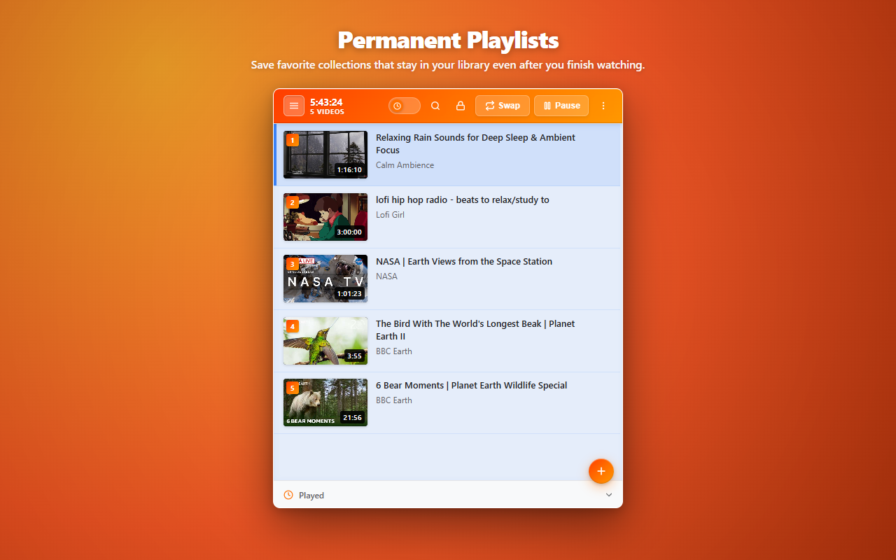 Streamline permanent playlists view preserving saved video collections